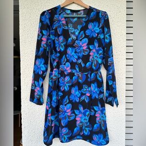 Sanctuary Womens Blue Daytime Mini Floral Print Wrap Dress